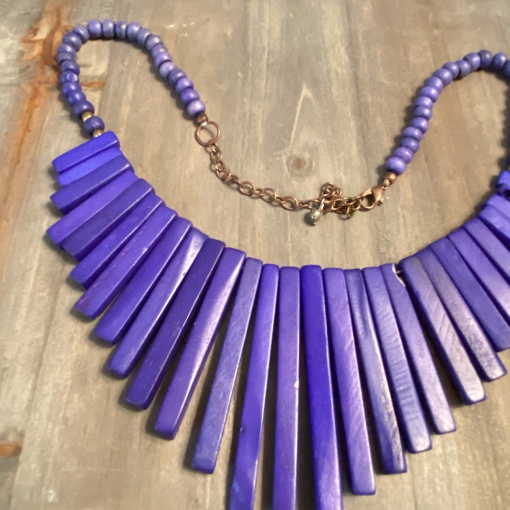 Deep purple wooden statement necklace